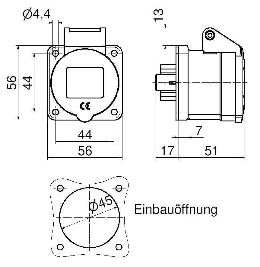 flange 56x56, fixing centers 44x44