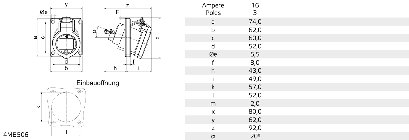 flange 74x62, fixing centers 60x52